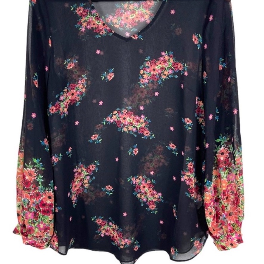 Cabi Black Floral Sheer Blouse Size M Style #3594